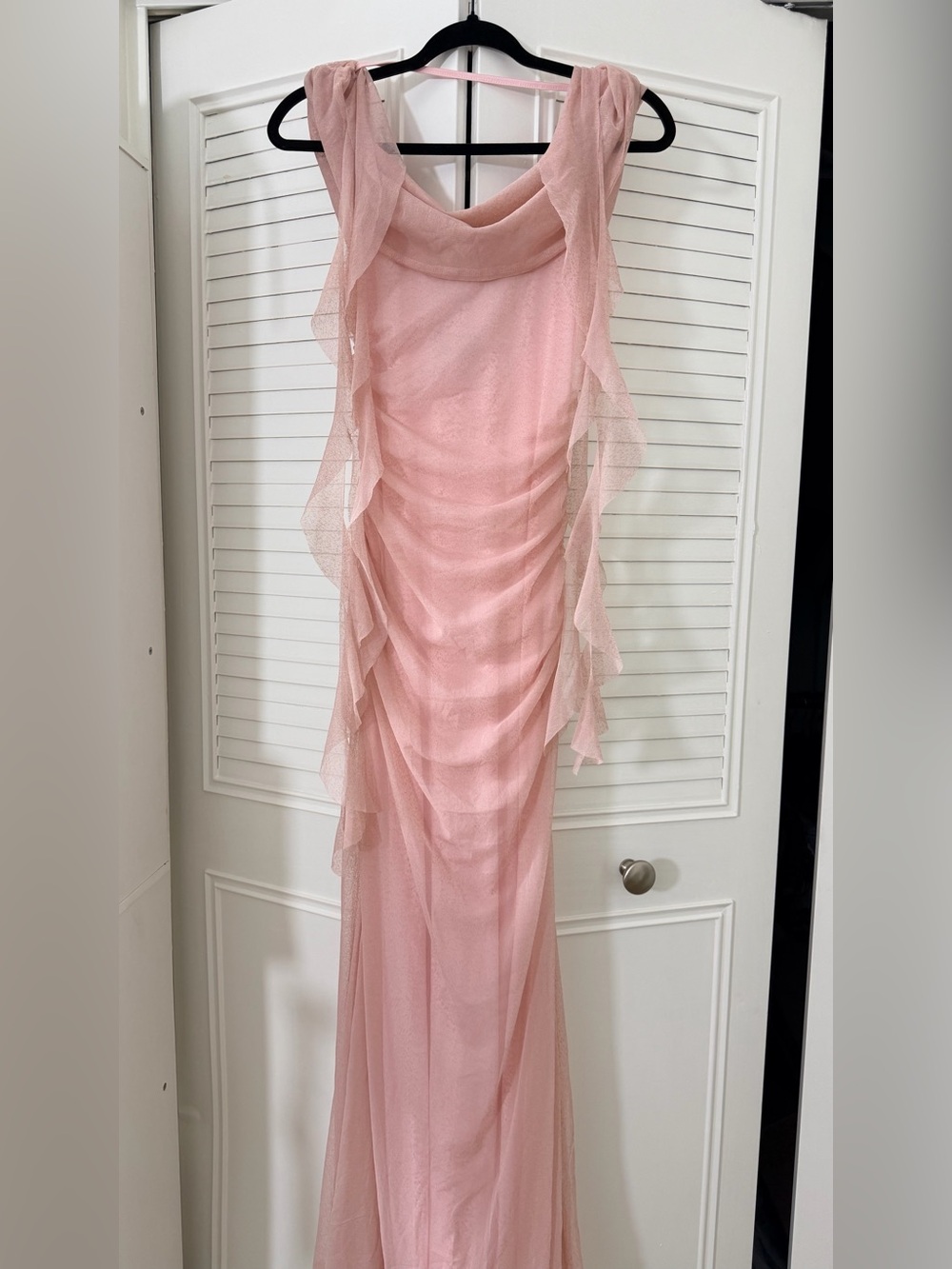Pink Ruched Ruffle Maxi Dress – Size S - Picture 5 of 5